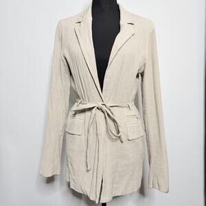 Bagatelle Collection Lightweight Tie Waist Blazer Jacket Beige Medium Textured